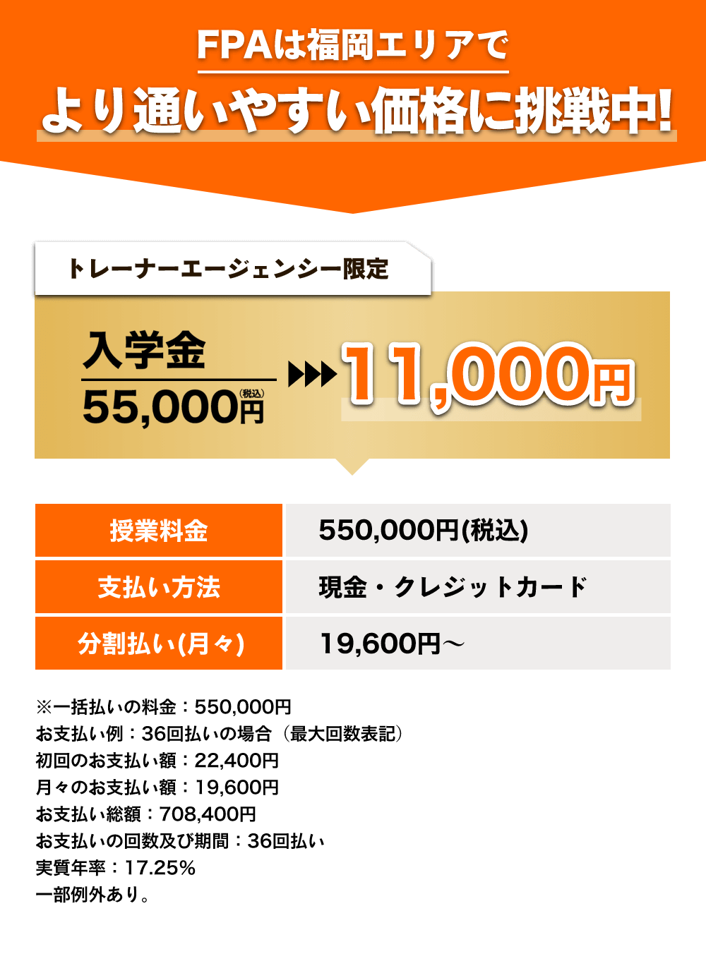 トレーナーエージェンシー限定入学金11,000円