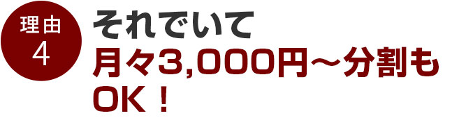 それでいて月々3,000円~分割もOK!